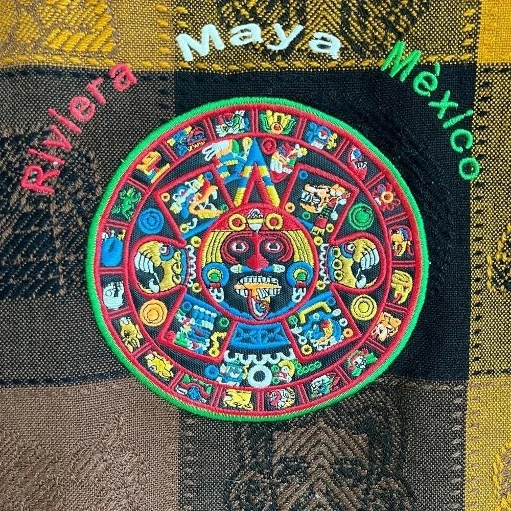 Tote Handbag Aztec Calendar Embroidered Zip Close Handmade